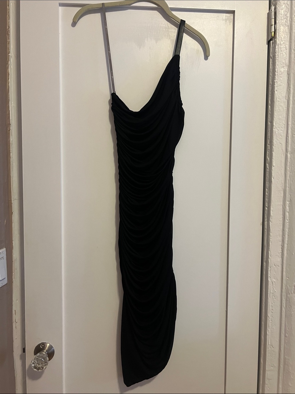 Vintage Black Ruched One-Shoulder Dress - Women